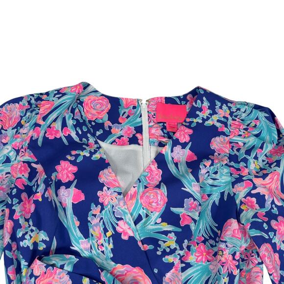 Lilly Pulitzer Rosie Stretch Dress Women’s 4 Corsica Blue Toucan Party Back Zip - Picture 3 of 11